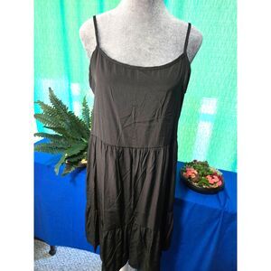 Versatile Black Tiered Spaghetti Strap Sundress - Flowy & Lightweight Size XL